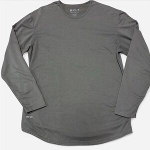 Men's BYLT Gray Long Sleeve Drop Cut Gym Shirt Size Large